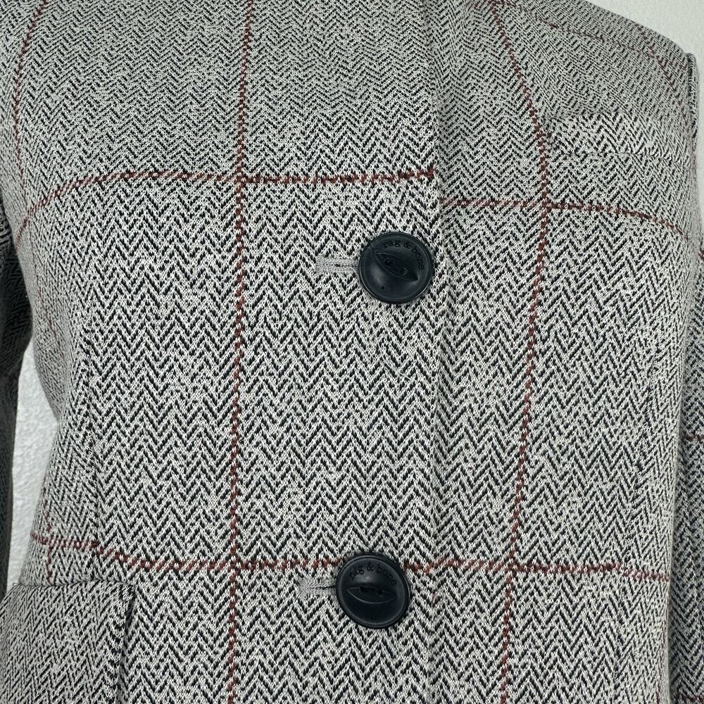 Rag & Bone Slade Ponte Blazer Women Size 0 Gray Herringbone Windowpane Check - Picture 7 of 16